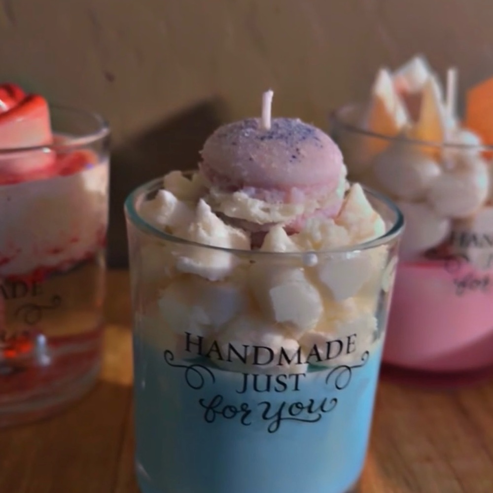 Blue and Pink Candle macaron candle